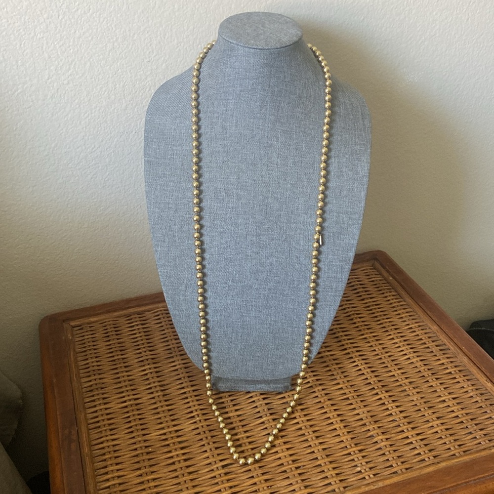 Vintage KISSAKA Long Hand Knotted Gold Tone Glass Pearls Necklace